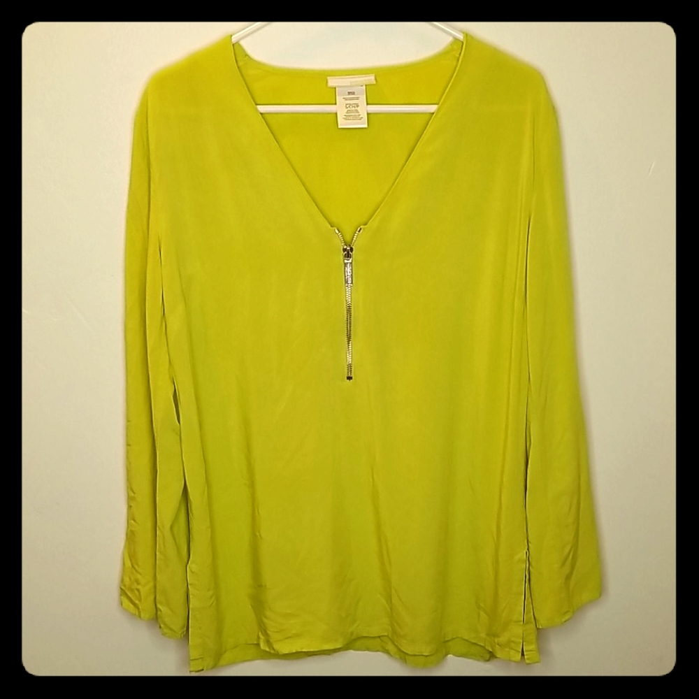 Michael Kors Lime Green Half-Zip Tunic Top